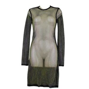 J.Lor Womens XS (estimated) Club Dress Sheer Bodycon Rhinestone Y2K 90s Festival